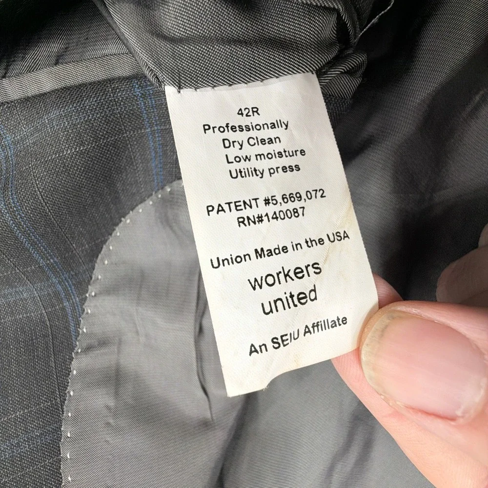 Hart Schaffner Marx Suit Jacket Plaid 2-Button Sport Coat Charcoal Blue Mens 42R